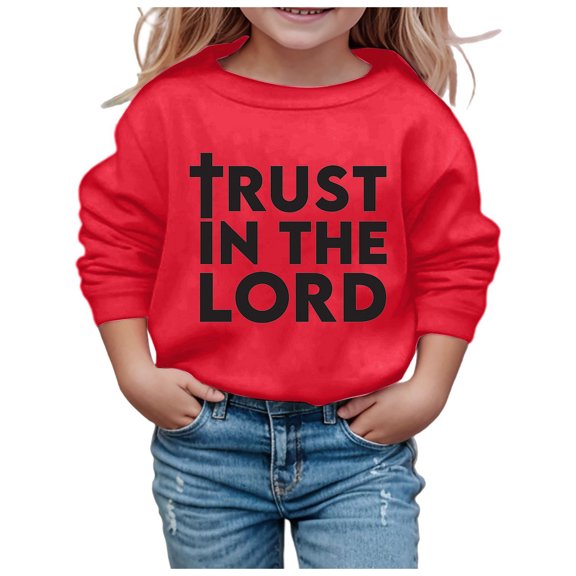 3t Girl Clothes Sweatshirt Crew Neck Shirt Long Sleeve Hooded Sweatshirt Funny Letter Graphic Print Sweatshirts Girls' Fashion Hoodies & Sweatshirts 3-4 Years(Red)