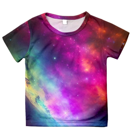 3t Shirts Girls Galaxy Print Round Neck Short Sleeve T Shirt Top Soft Vacation Tops T Shirt for Boys and Girls ,160ï¼12-13Yï¼