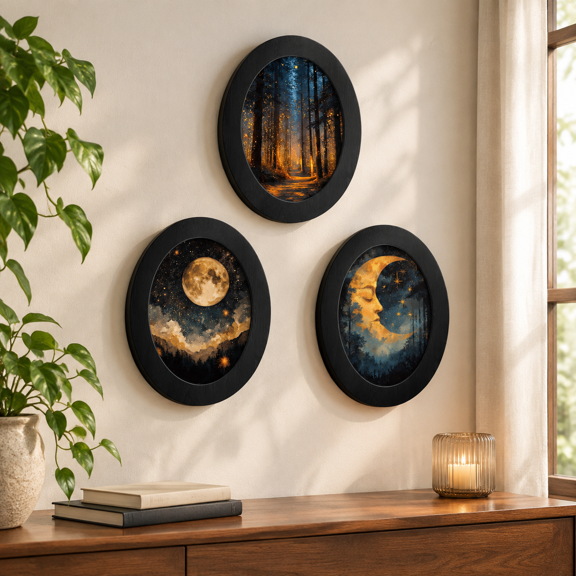 3vintmystical Celestial Small Oval Wall Art Framed Home Decor
