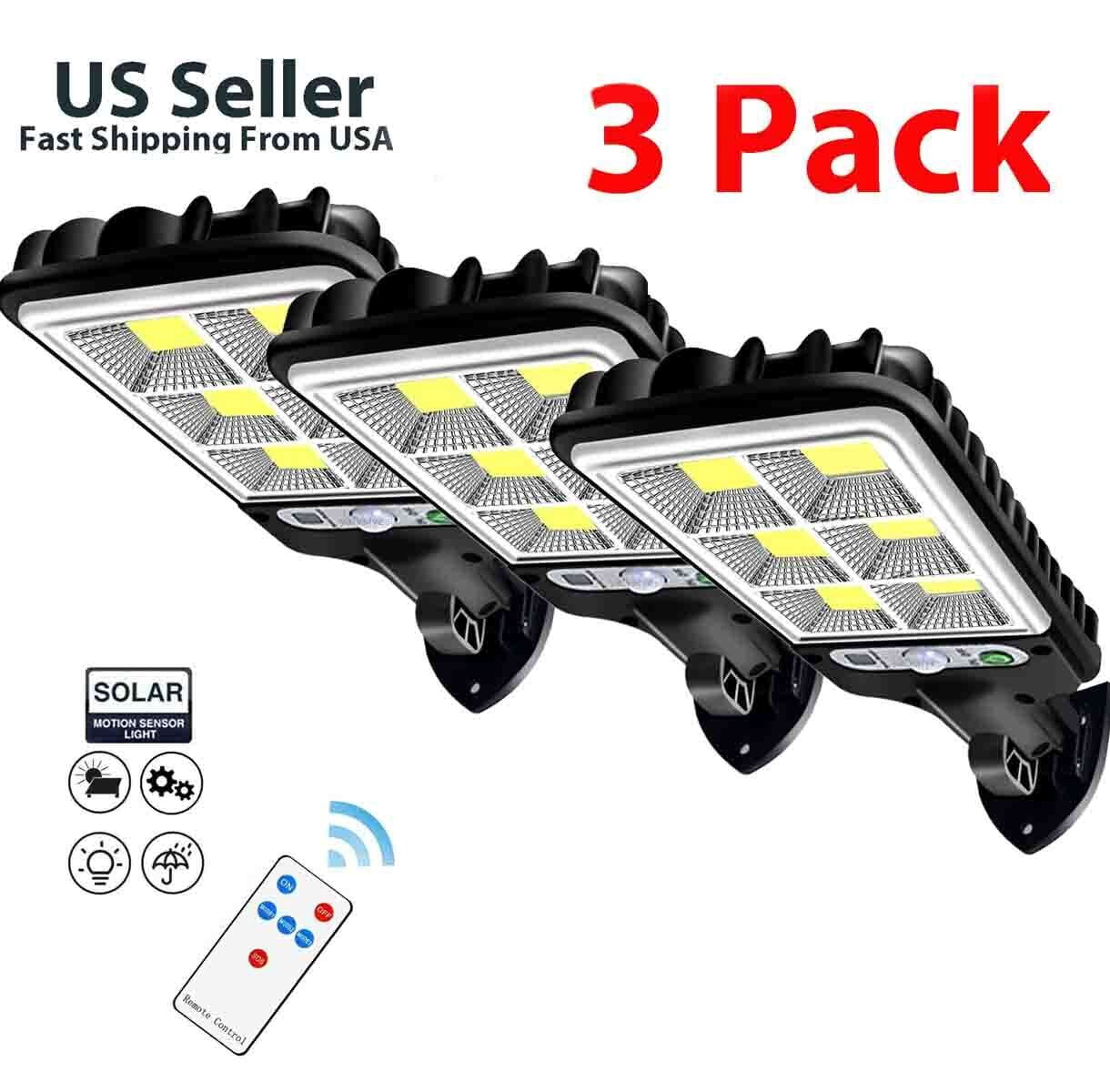 3x 990000LM LED Solar Street Light Commercial Dusk To Dawn Outdoor Road Wall Lamp