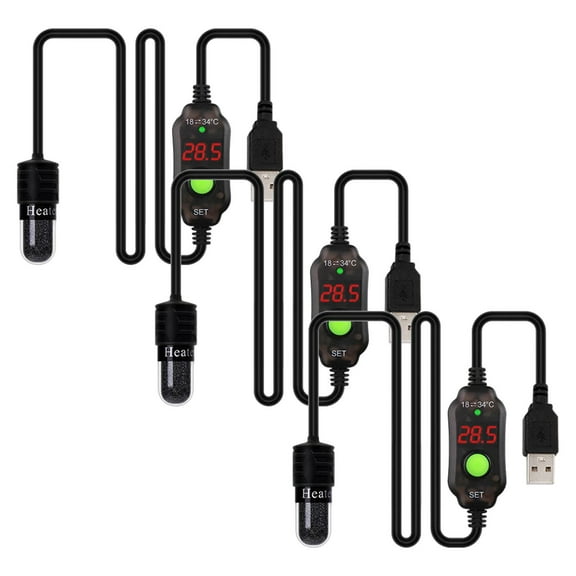 3x Aquarium Heater Fish Tank Mini Submersible Heater Turtle Rod with Temperature Display Temperature Controller for Betta Frogs Newts Turtles