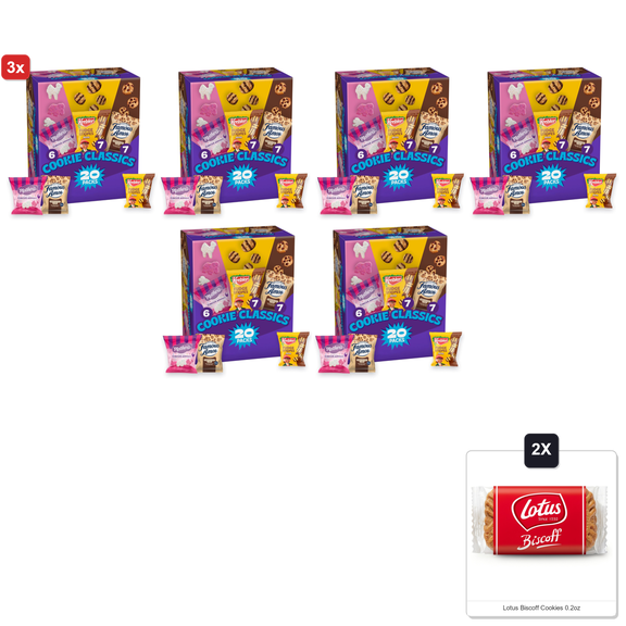 3x | Assorted Cookie Classics Variety Pack - MotherS Circus, Keebler Fudge Stripes & Famous Amos, 20 Pouch Box, 20 Oz (Pack Of 2) & 2x Lotus Biscoff Cookies 0.2oz