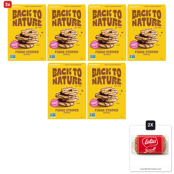 3x | Back To Nature - Fudge Striped Cookies - Made With Ingredients Like Wheat Flour - Vegan And Non-Gmo - Seriously Tasty Snack - 7.7 Ounce (Pack Of 2) & 2x Lotus Biscoff Cookies 0.2oz