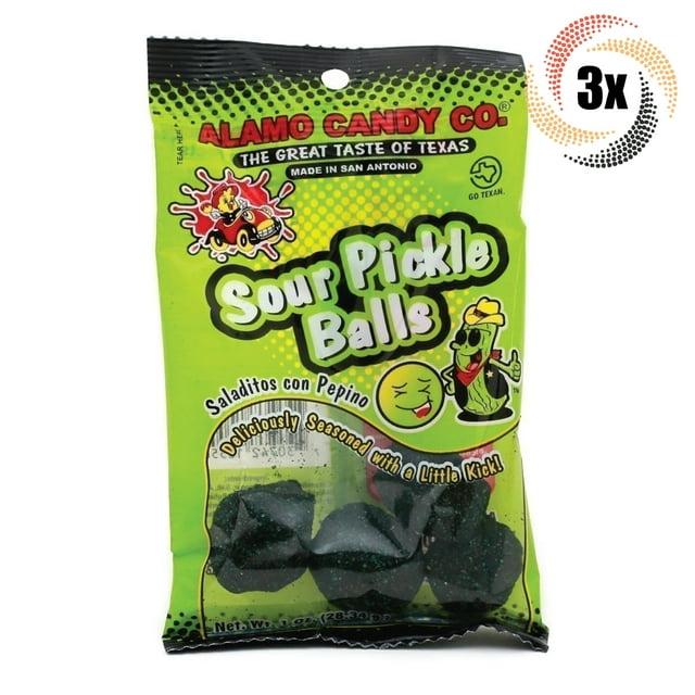 3x Bags Alamo Candy Co Delicious Sour Seasoned Pickle Balls Candy 1oz