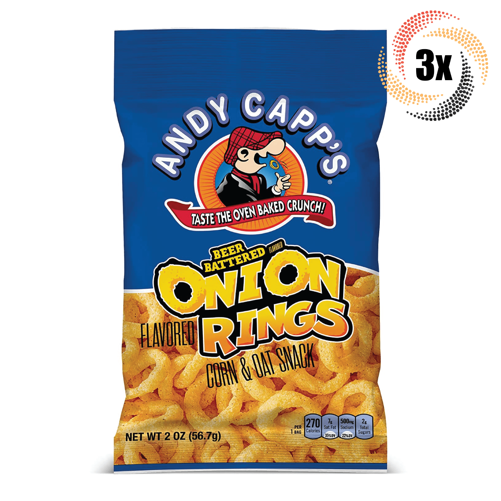 3x Bags Andy Capp's Beer Battered Flavored Oven Baked Onion Rings Chips