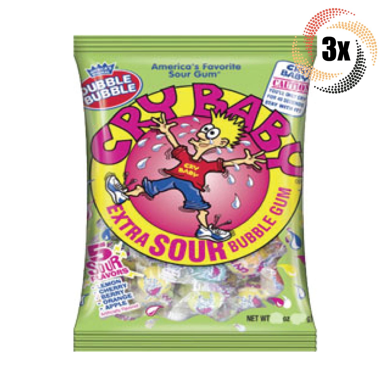 3x Bags Dubble Bubble Cry Baby Assorted Flavor Extra Sour Bubble Gum ...