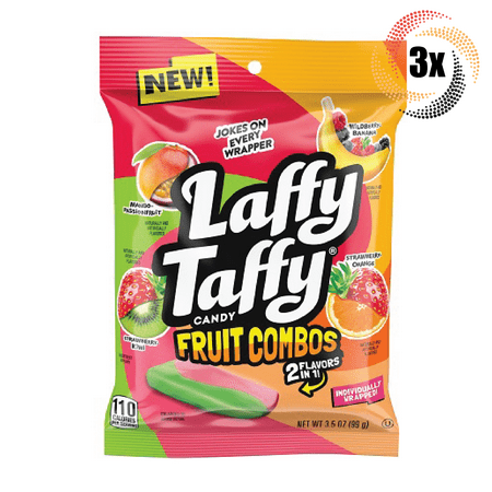 3x Bags Laffy Taffy Fruit Combos Assorted 2 Flavors In 1 Candy Peg Bags | 3.5oz