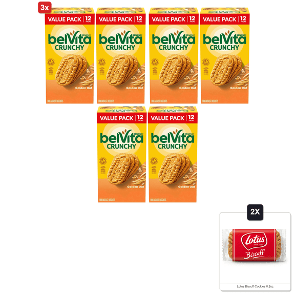 3x | Belvita Golden Oat Breakfast Biscuits, Value Pack, 24 Packs (4 Biscuits Per Pack) & 2x Lotus Biscoff Cookies 0.2oz