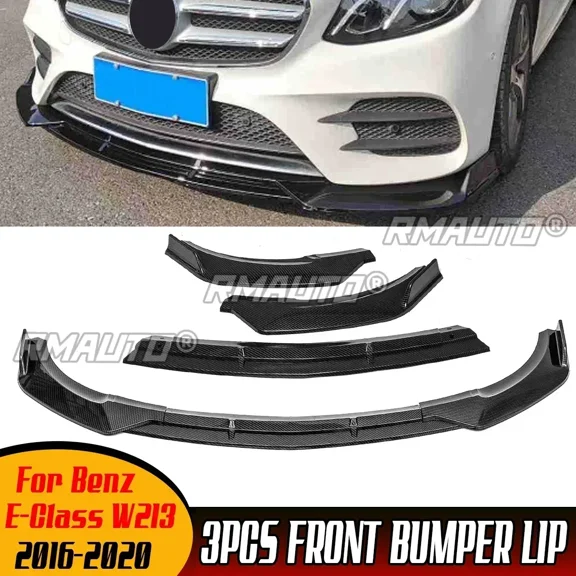 3x Black/ Carbon Fiber Look Car Front Bumper Splitter Lip Spoiler Diffuser For Mercedes For Benz E-Class W213 2016-2020 Body Kit