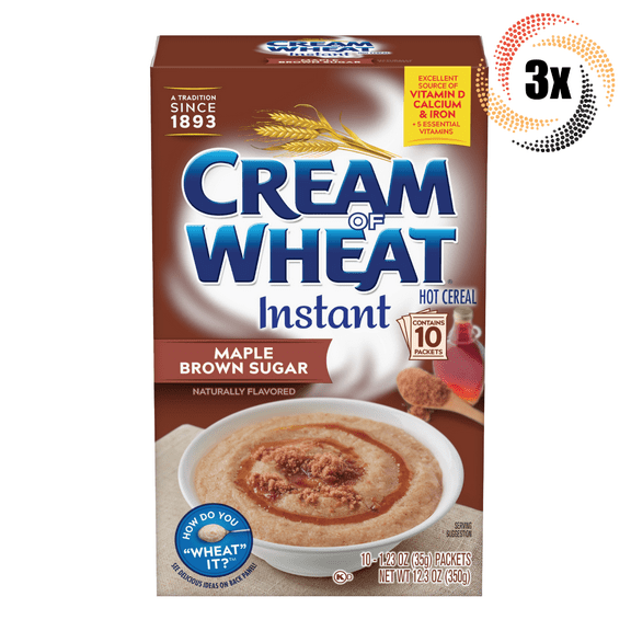 3x Box Cream Of Wheat Maple Brown Sugar Instant Cereal | 12oz | 10 Packets Each