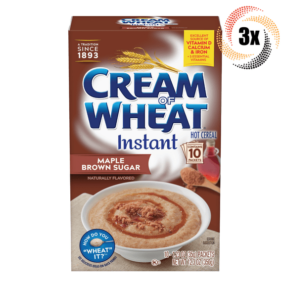 3x Box Cream Of Wheat Maple Brown Sugar Instant Cereal | 12oz | 10 Packets Each