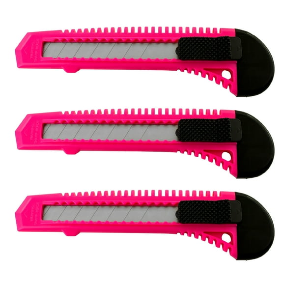 3x Bulk Utility Knife Box Cutters Snap Off Blade Neon Pink