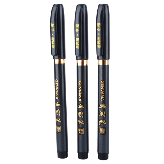 3x Chinese Japanese Calligraphy Brush Pen L/m/s Script Nib Draw Art Water Based Black Ink