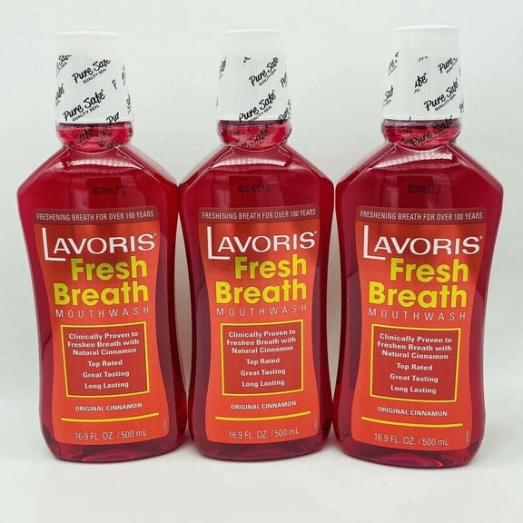 3x Cinnamon Original Lavoris Fresh Breath Mouthwash - 3 Pack of 16.9 oz Bottles