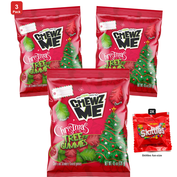 3x | Colombina Candy, Chewzme Tree Gummies, 4.5 oz, 1 Pack, with 2 Skittles Fun Size