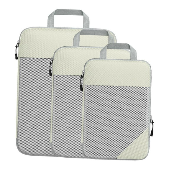 3x Compression Packing Cubes, Travel Luggage Bags Luggage Organizer Bags for Family Vacations, Laundry Bags Keeping Organized Beige