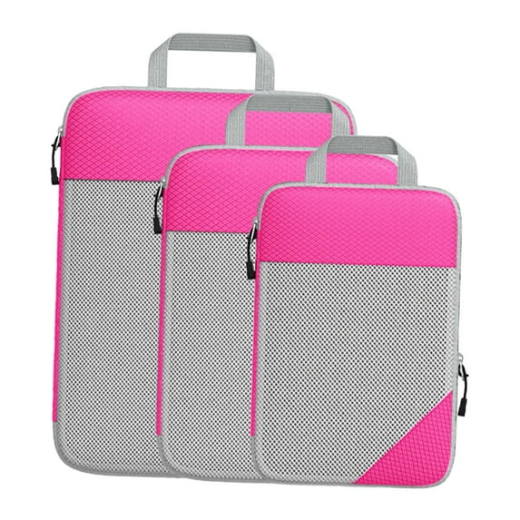 3x Compression Packing Cubes, Travel Luggage Bags Luggage Organizer Bags for Family Vacations, Laundry Bags Keeping Organized Pink