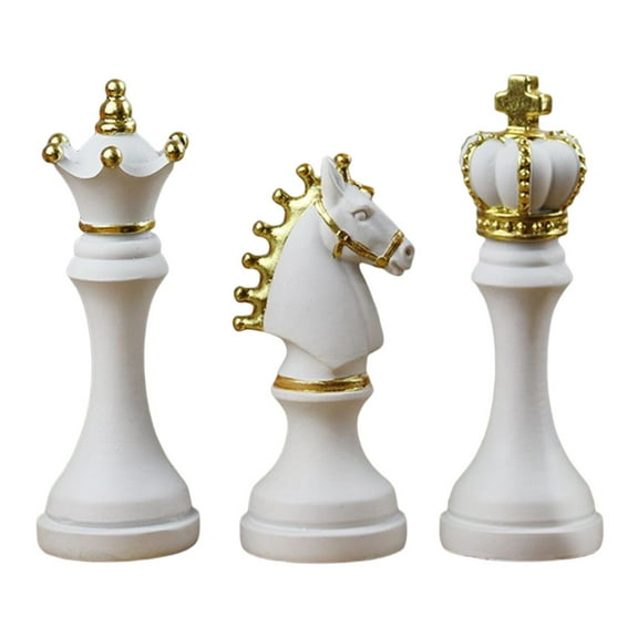 3x Creative Chess Pieces Statue Chessmen Figurine for Desk Office Decoration White