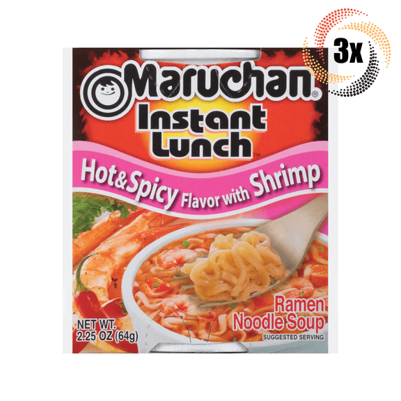 3x Cups Maruchan Instant Lunch Hot & Spicy Shrimp Ramen Noodles Soup | 2.25oz |