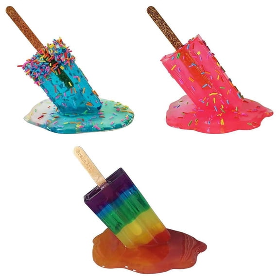 3x Cute Melting Popsicle Sculpture Ornament Toy Statues Home Bedroom Decor