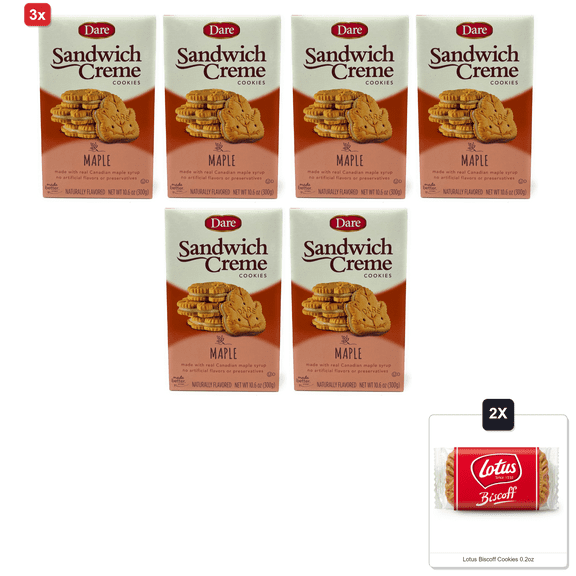 3x | Dare Cookies, Maple Leaf Creme, 10.6 Oz (Pack Of 2) & 2x Lotus Biscoff Cookies 0.2oz