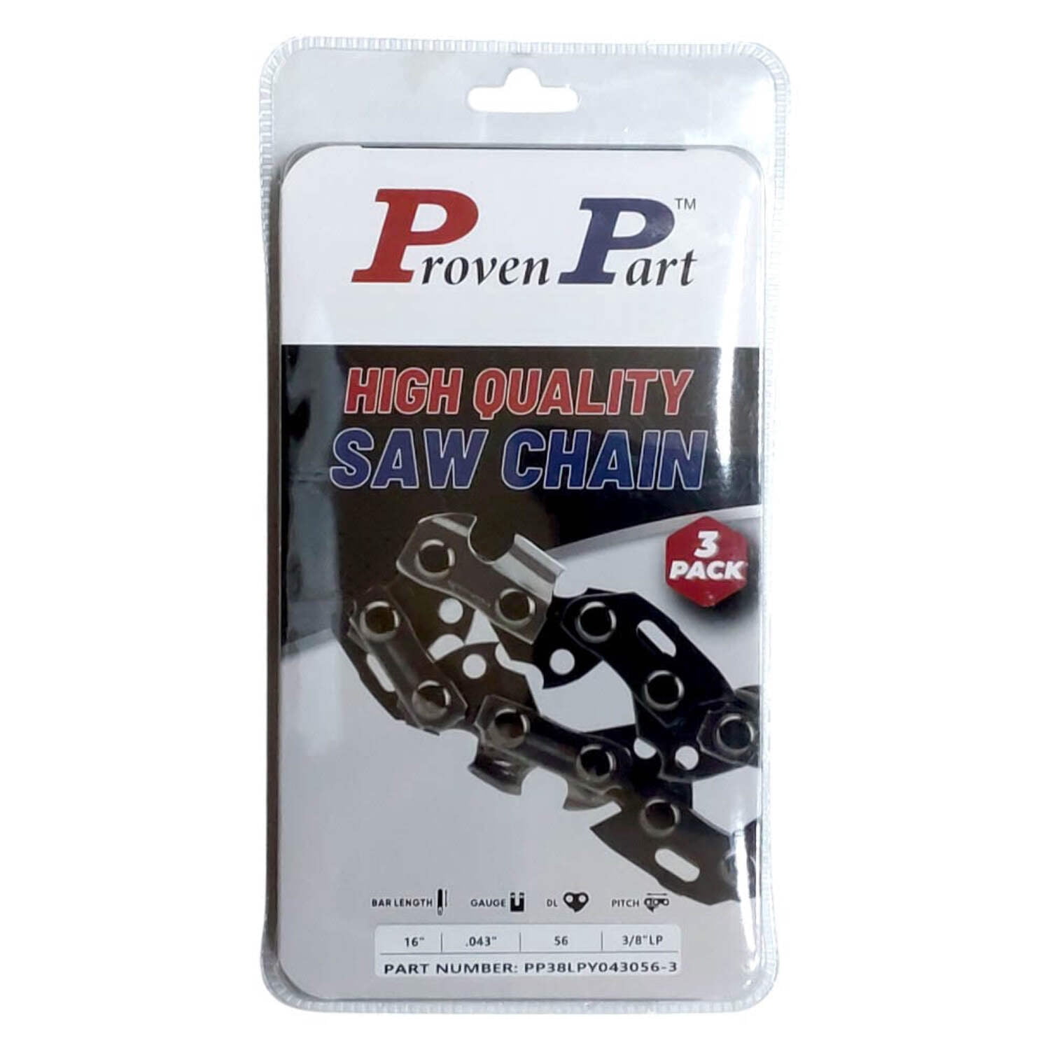 3x Full Chisel Chain Low Profile 3/8 .043 56DL Fits EGO CS1600, CS1604, CSX300