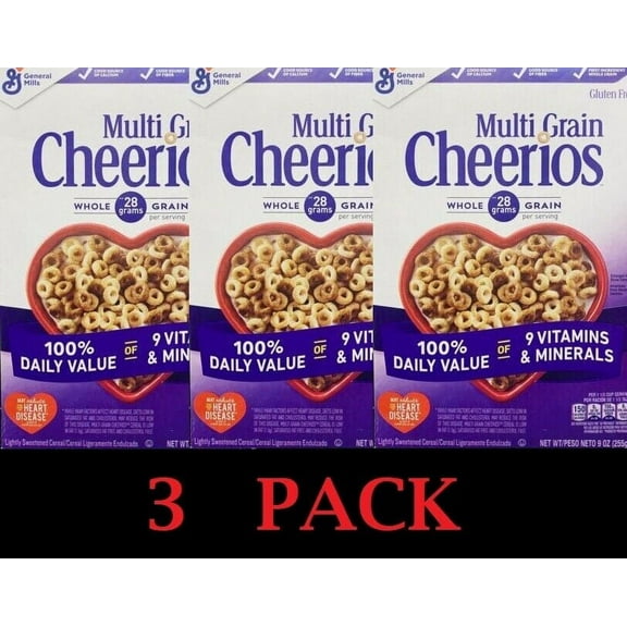 3x General Mills CHEERIOS MULTI GRAIN Heart Healthy Whole Grain Oats Cereal 9 oz