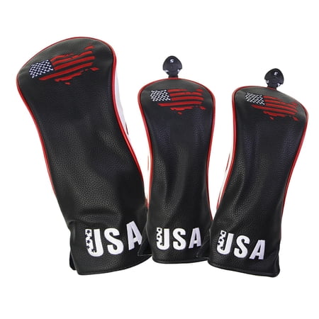 3x Golf Wood Headcover PU Leather Driver Head Cover Sleeve No.Tag