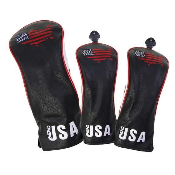 3x Golf Wood Headcover PU Leather Driver Head Cover Sleeve No.Tag