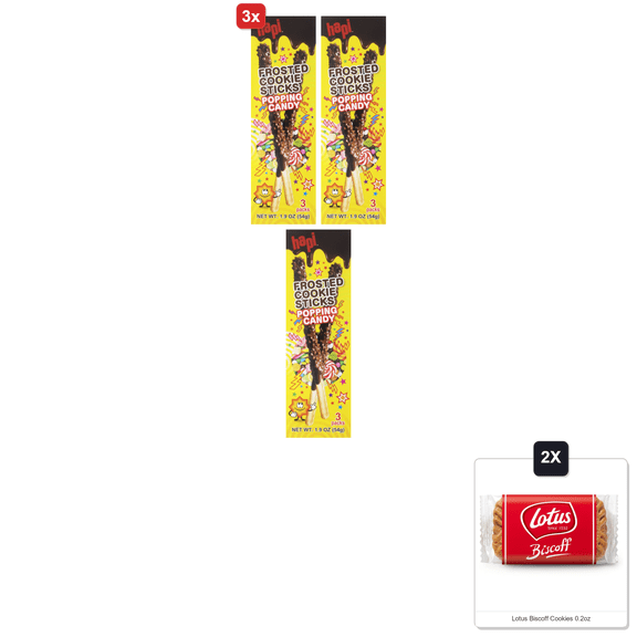 3x | Hapi Frosted Cookie Sticks Popping Candy 1.9 Oz & 2x Lotus Biscoff Cookies 0.2oz