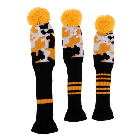 3x Knit Golf Headcover Long Neck Head Cover Socks W/Tag Color C