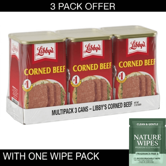 3x Libby's Corned Beef, 14g Protein Per Serving, Canned Meat, 12 oz. Can & Wipe Pack