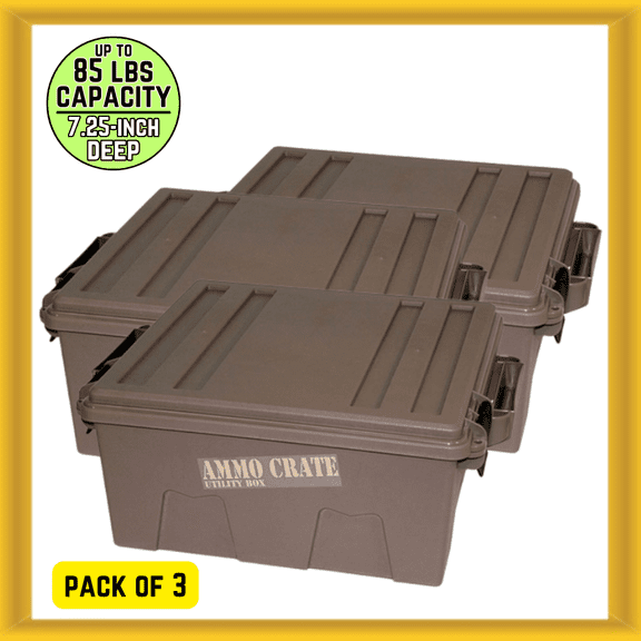 3x MTM ACR8-72 7" Deep 85-pound Capacity Large Ammo Crate Utility Box Dark Earth