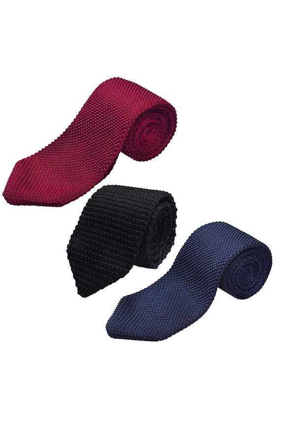 3x Mens Casual Business Solid Knit Tie Classic Woven Necktie black , Red, Blue