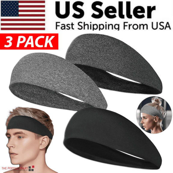 3x Mens Women Sweat Sweatband Headband Stretch Sports Head Band Yoga Gym Running