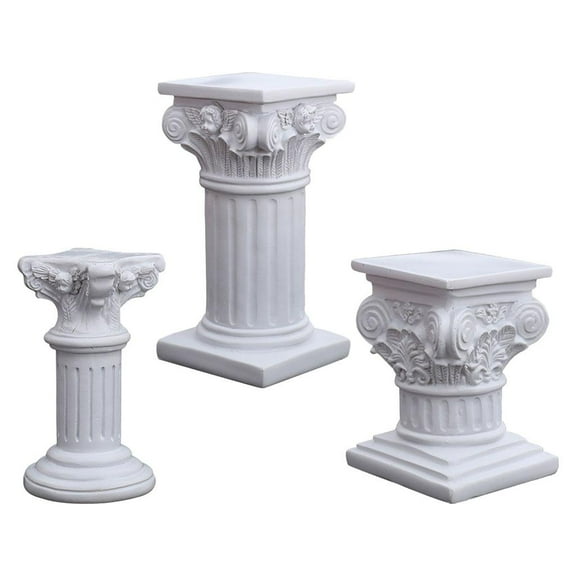 3x Miniature Roman Pillar Statue Resin Pedestal Candlestick Candle Holder Stand Indoor Living Room Party Scenery