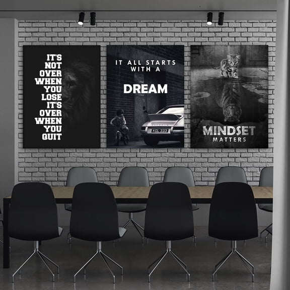 3x Motivational, Mindset Matters, It All Starts with A Dream, Never Quit Posters, & Gym Decor, File Printed Poster, Poster Only