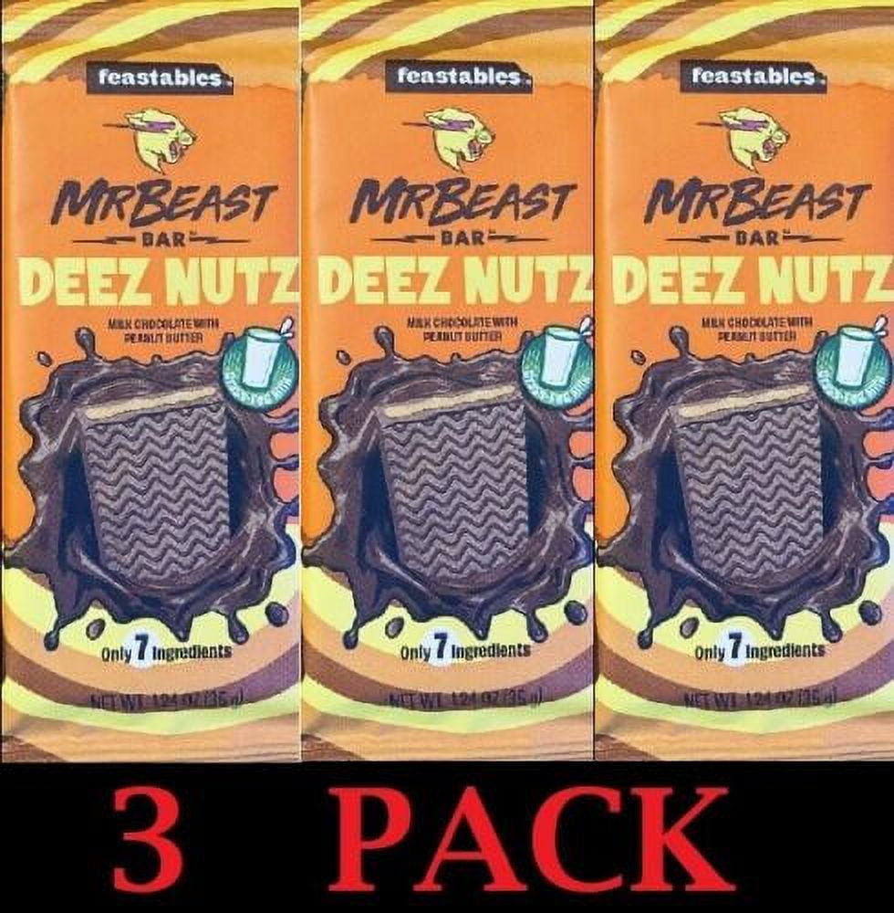 3x Mr Beast Feastables DEEZ NUTZ Milk Chocolate Peanut Butter Bar 1.24