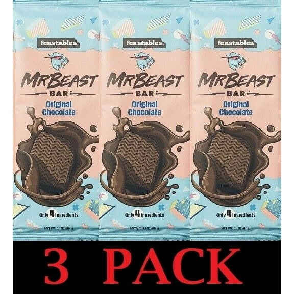 3x Mr Beast Feastables ORIGINAL CHOCOLATE Bar 2.1 oz - FREE SHIP - 3 PACK