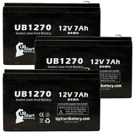 3x Pack - Compatible APC RVC12 Battery - Replacement UB1270 Universal Sealed Lead Acid Battery (12V, 7Ah, 7000mAh, F1 Terminal, AGM, SLA) - Includes 6 F1 to F2 Terminal Adapters