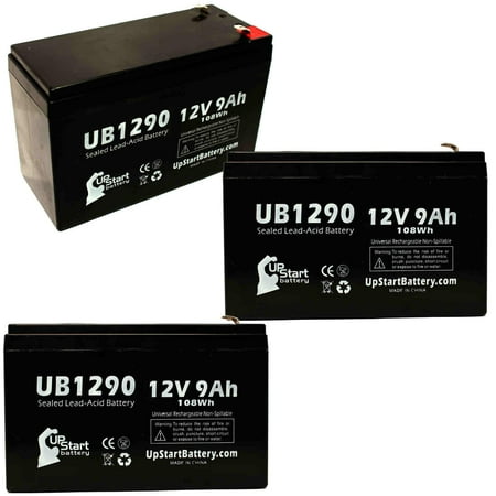 3x Pack - Compatible APC RVC12 Battery - Replacement UB1290 Universal Sealed Lead Acid Battery (12V, 9Ah, 9000mAh, F1 Terminal, AGM, SLA) - Includes 6 F1 to F2 Terminal Adapters