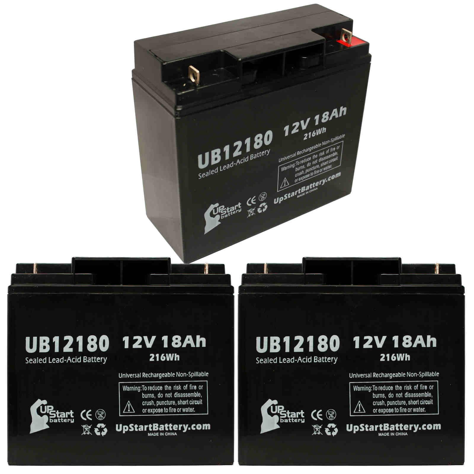 3x Pack - Compatible Datascope 95 BALLOON PUMP Battery - Replacement UB12180 Universal Sealed Lead Acid Battery (12V, 18Ah, 18000mAh, T4 Terminal, AGM, SLA)