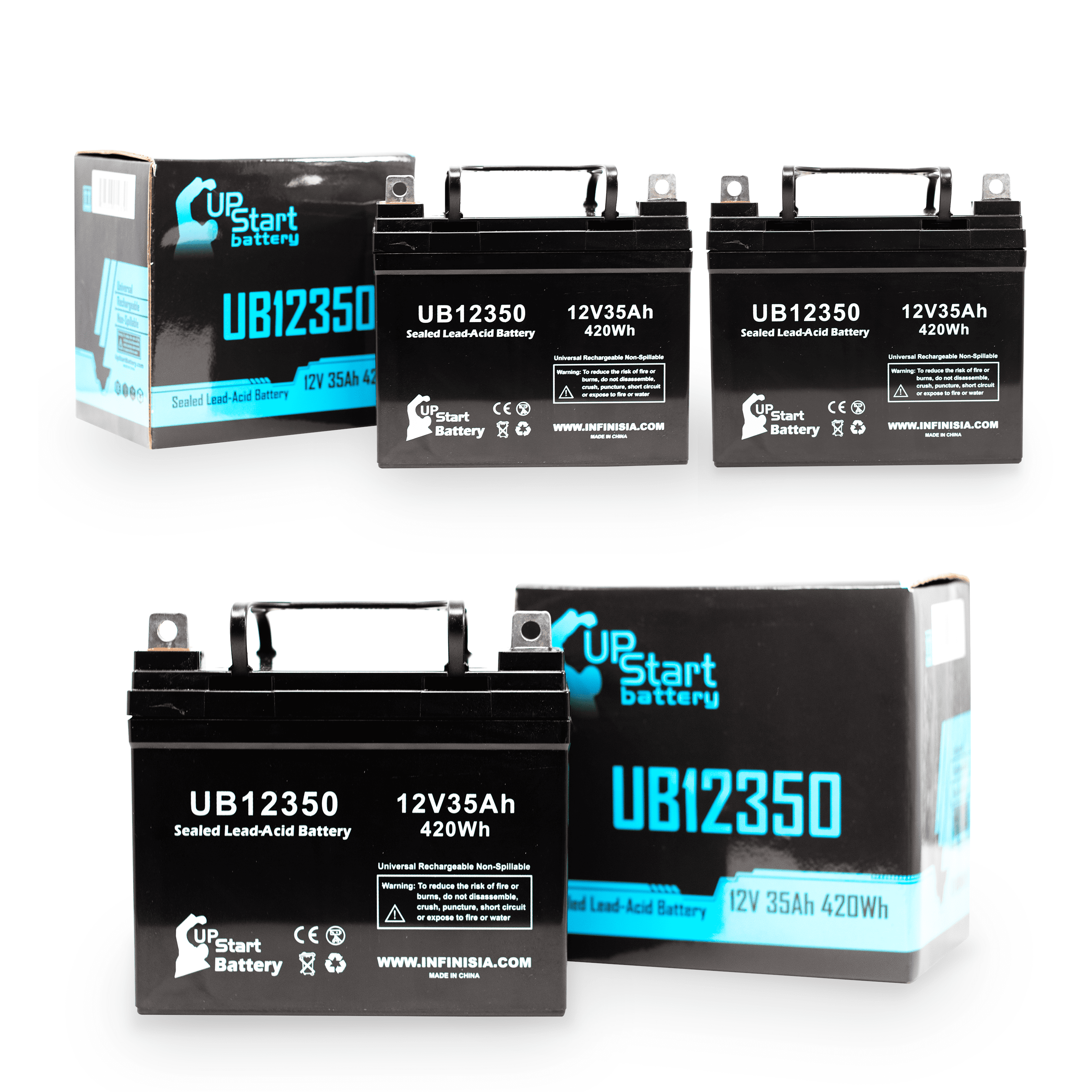 3x Pack - Compatible Ford 75 Battery - Replacement UB12350 Universal Sealed Lead Acid Battery (12V, 35Ah, 35000mAh, L1 Terminal, AGM, SLA)
