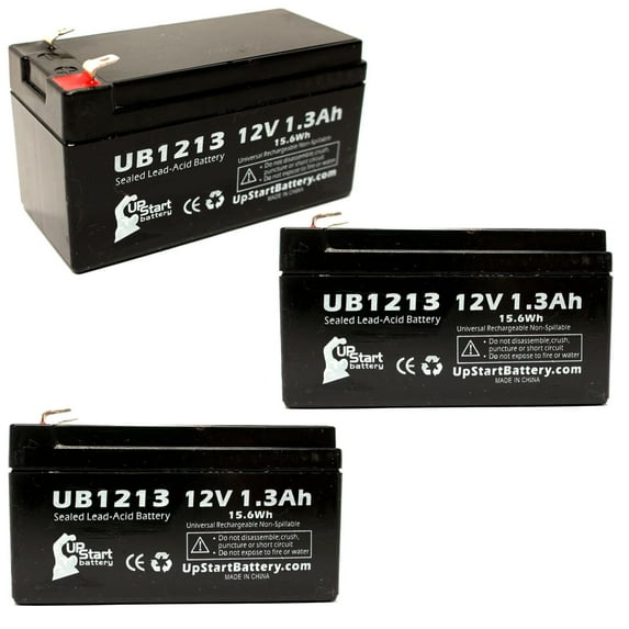 3x Pack - Compatible Kung Long WP1.2-12 Battery - Replacement UB1213 Universal Sealed Lead Acid Battery (12V, 1.3Ah, 1300mAh, F1 Terminal, AGM, SLA) - Includes 6 F1 to F2 Terminal Adapters
