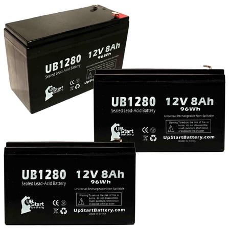 3x Pack - Compatible Minuteman MCP 3000RM E Battery - Replacement UB1280 Universal Sealed Lead Acid Battery (12V 8Ah, 8000mAh, F1 Terminal, AGM, SLA) - Includes 6 F1 to F2 Terminal Adapters