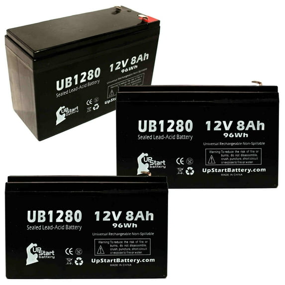 3x Pack - Compatible Yuasa NPX35 Battery - Replacement UB1280 Universal Sealed Lead Acid Battery (12V, 8Ah, 8000mAh, F1 Terminal, AGM, SLA) - Includes 6 F1 to F2 Terminal Adapters