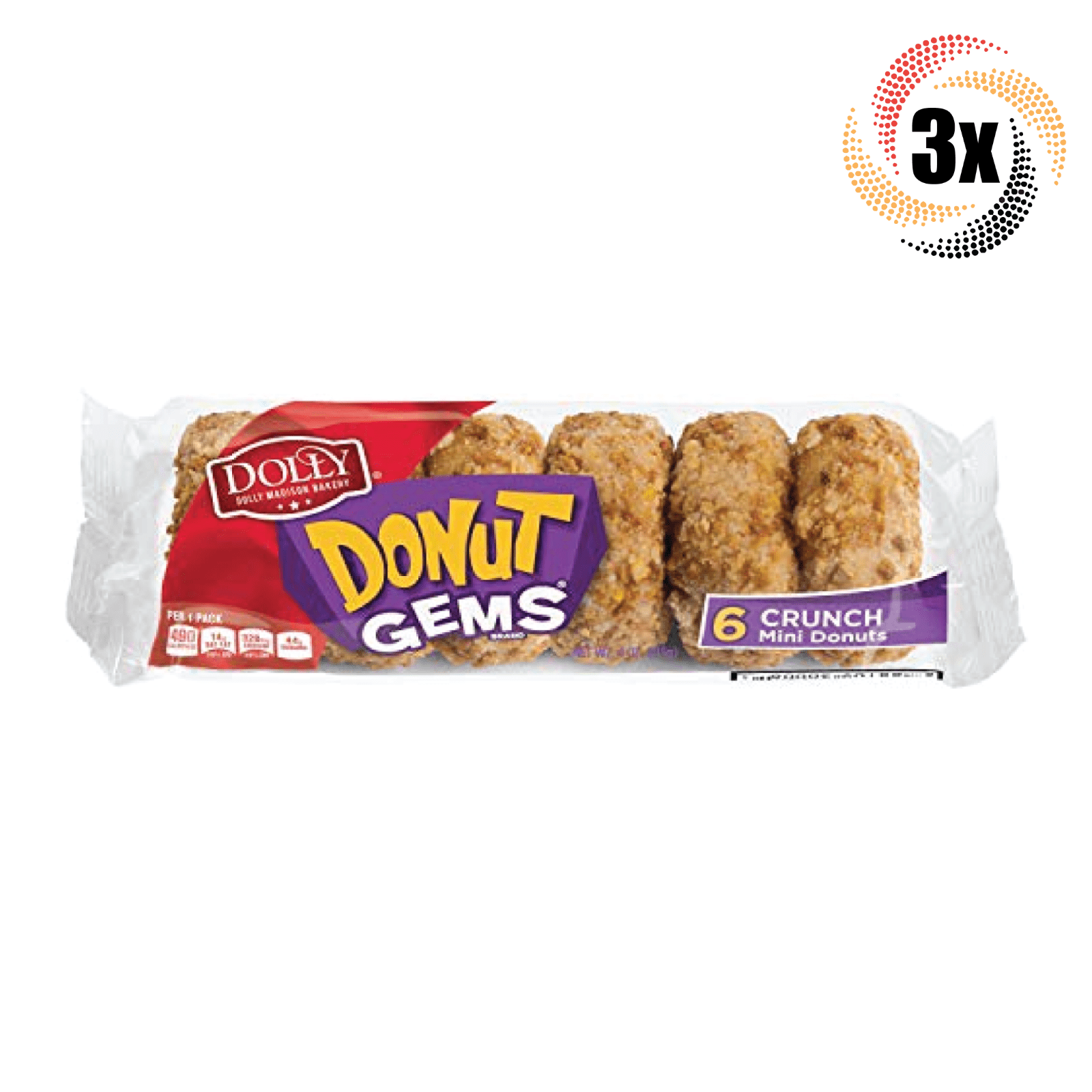 3x Pack Dolly Madison Bakery Donut Gems Crunch Mini Donuts 4oz Fast ...