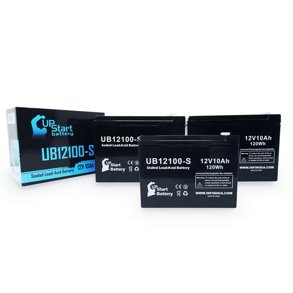 3x Pack - Schwinn ST1000 Stealth Battery Replacement - UB12100-S Universal Sealed Lead Acid Battery (12V, 10Ah, 10000mAh, F2 Terminal, AGM, SLA)