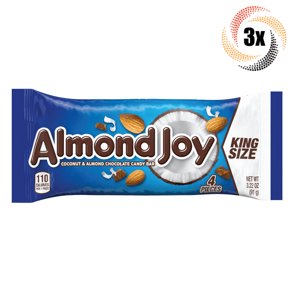 3x Packs Almond Joy Coconut Almond Chocolate Candy | 4 Pieces Per Pack | 3.2oz