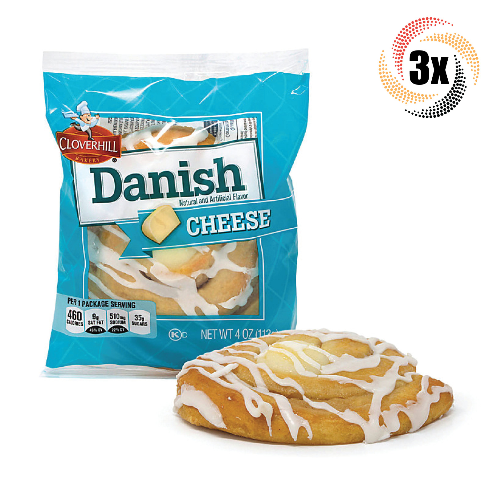 3x Packs Cloverhill Bakery Cheese Flavor Danish 4oz Fast